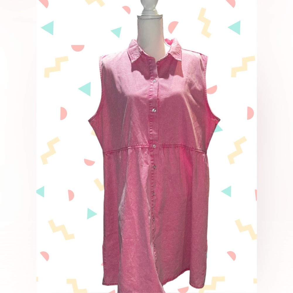 🌟 Bubble gum pink 2XL denim look button up front dress